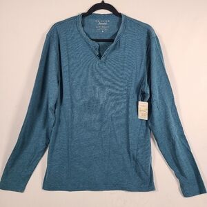 NWT Lucky Brand Mens Venice Burnout 2 Button Notch Long Sleeve Shirt Blue Sz M